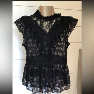 Women's Free People Sexy Lace Blouse XS Black Nylon NWT Sheer See Through